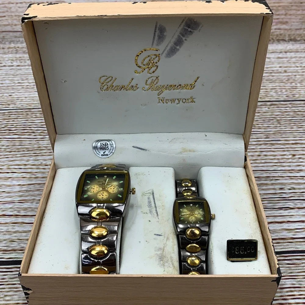 Charles Raymond His & Hers Matching Watch‎ Set Stainless Steel Japan Movement